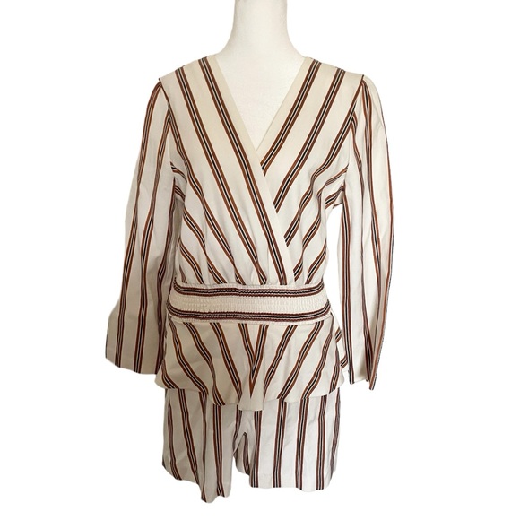 Maje Ieni Striped Peplum Romper in White - Picture 5 of 14